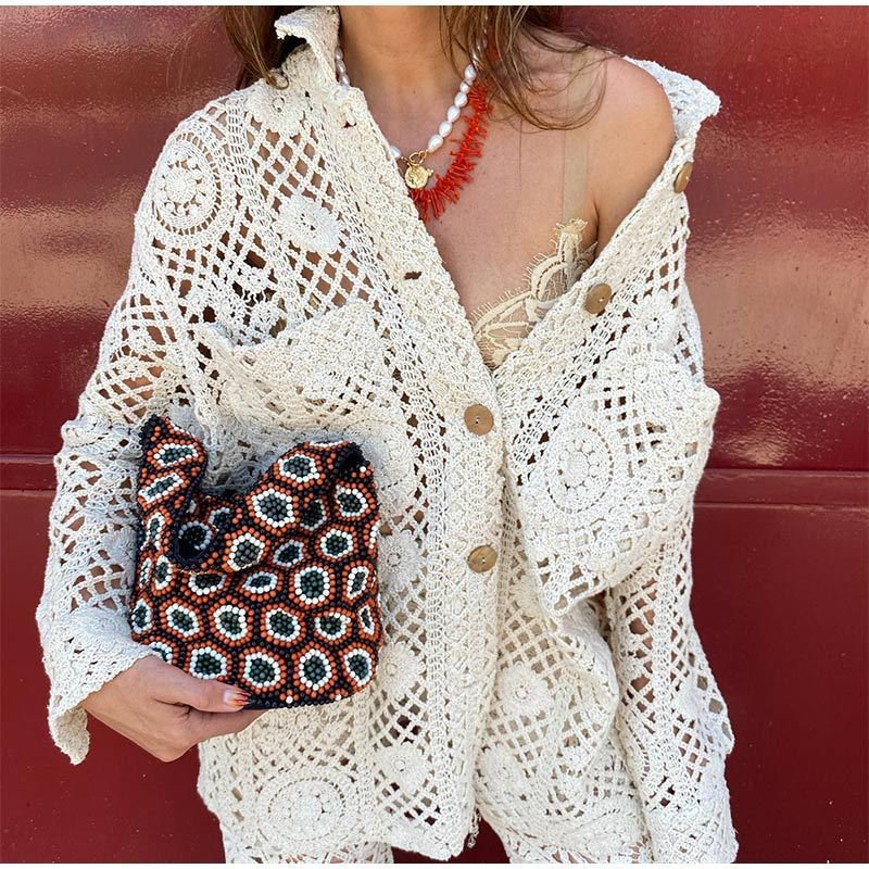 Lapel Loose Hollow Tup Cardigan Women Lapel Loose Hollow Tup Cardigan Women