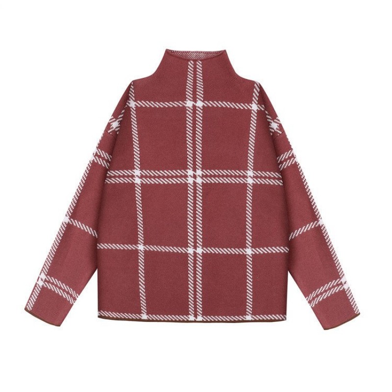 Core-spun high neck plaid sweater sweater top women Core-spun high neck plaid sweater sweater top women