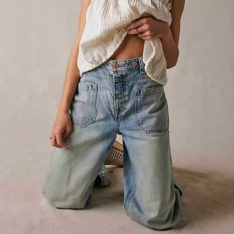 Retro Washed Straight Jeans For Women