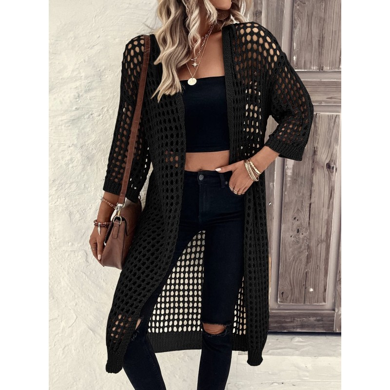 Hollow Knitted Long Cardigan Women Hollow Knitted Long Cardigan Women