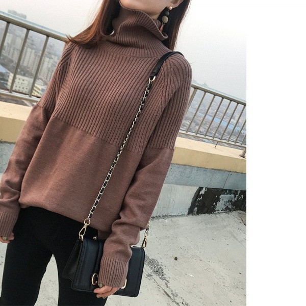 Woolen Sweater Women High Neck Loose Pul...