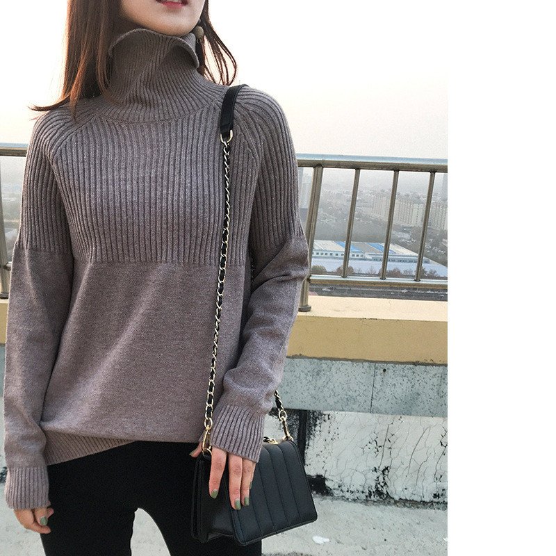 Woolen Sweater Women High Neck Loose Pullover Sweater Woolen Sweater Women High Neck Loose Pullover Sweater