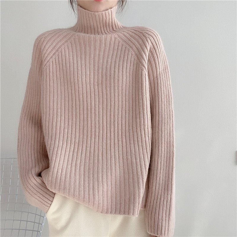 Half Turtleneck Sweater Women Loose Padd...