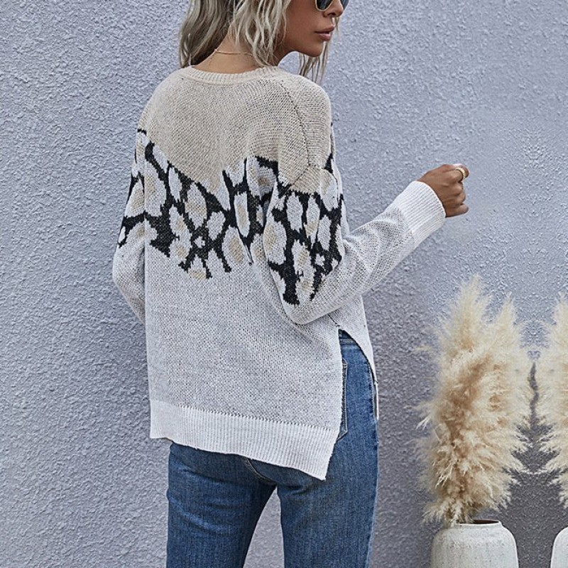 Women Animal Print Sweater Women Loose Round Neck Women Animal Print Sweater Women Loose Round Neck