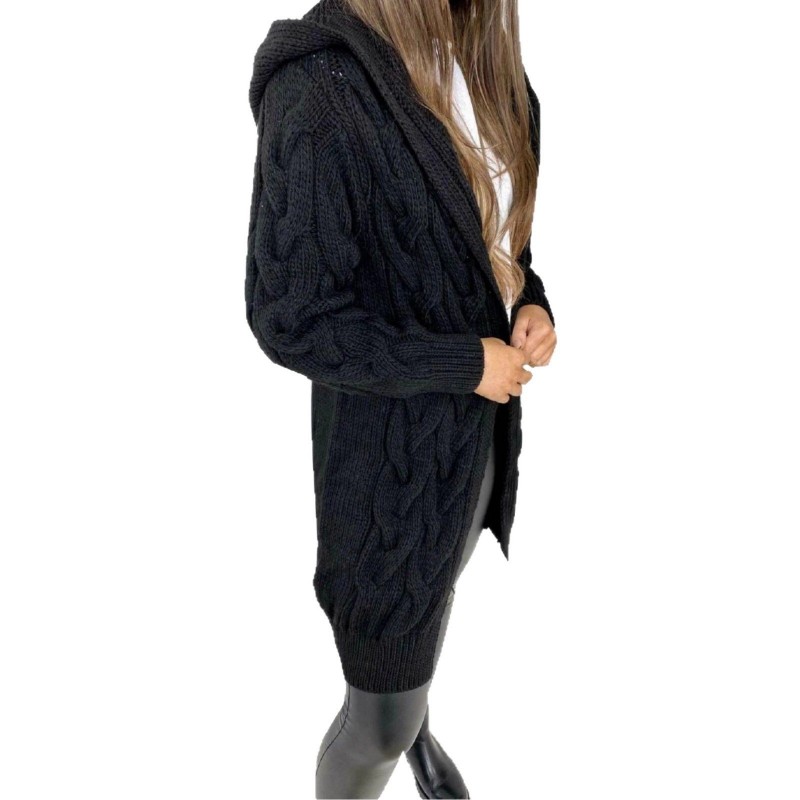 Hooded Knit Cardigan Coat Overcoat Women