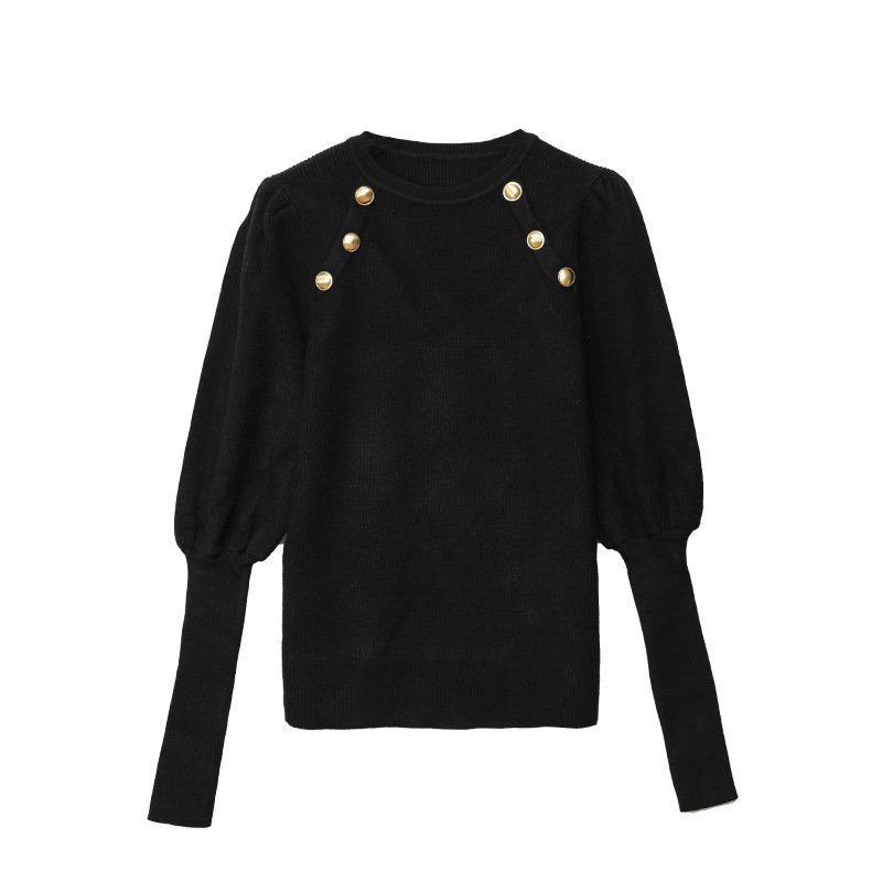 Sweater Women Chic Button Up Black Sweat...