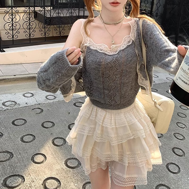 Fashion Rhombus Strappy Cardigan Suit Women