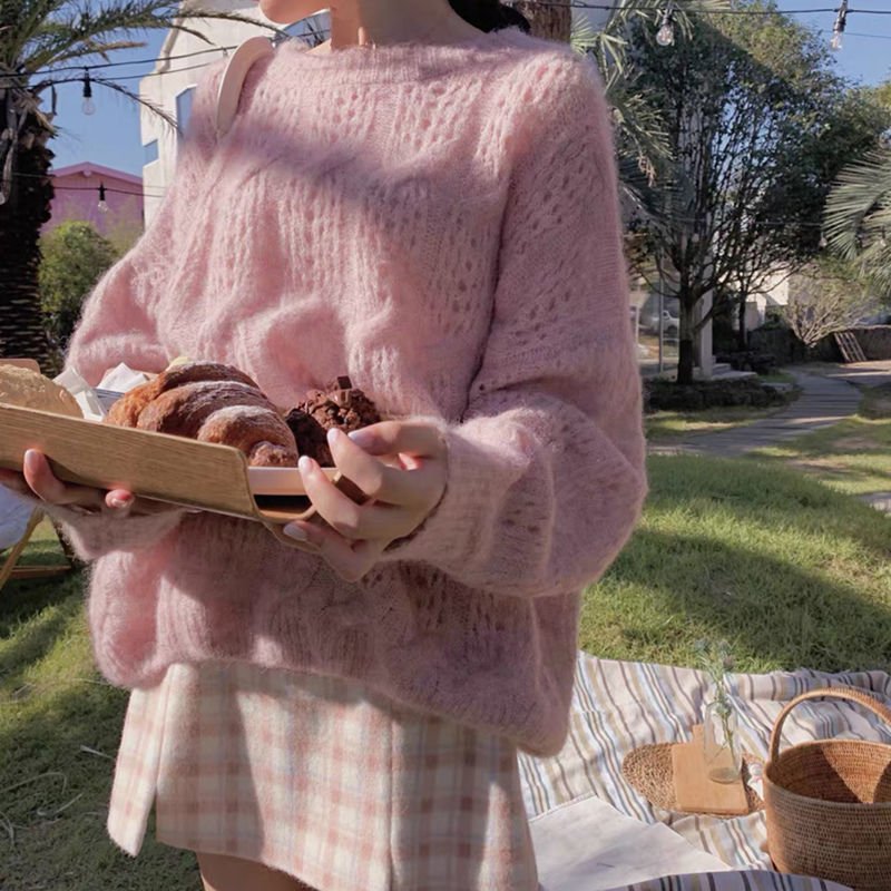 Mohair Hollow Pullover Sweater Women Mohair Hollow Pullover Sweater Women