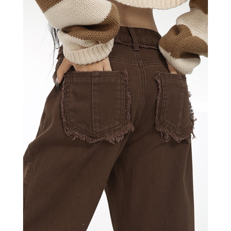 Coffee Colored Distressed Cropped Jeans For Women Coffee Colored Distressed Cropped Jeans For Women
