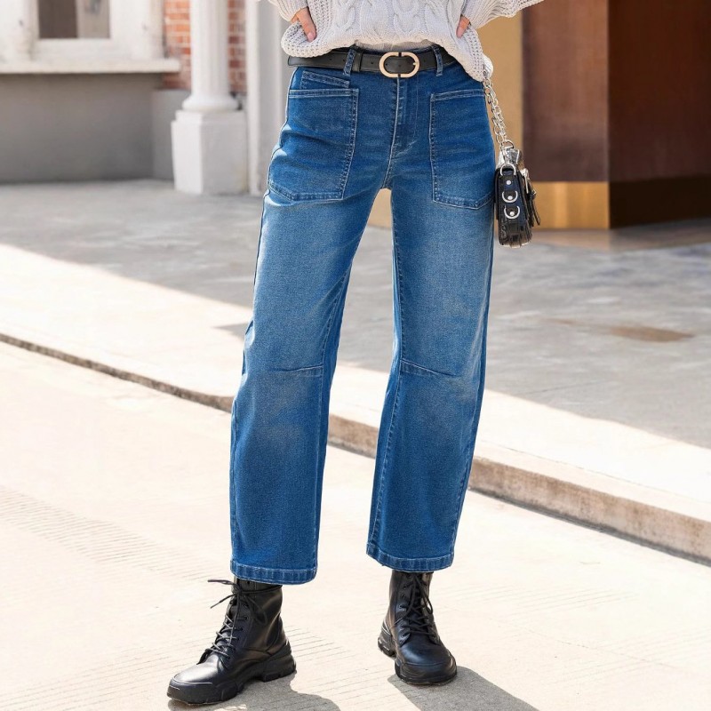Fashionable Washed High-Waist Jeans For ...