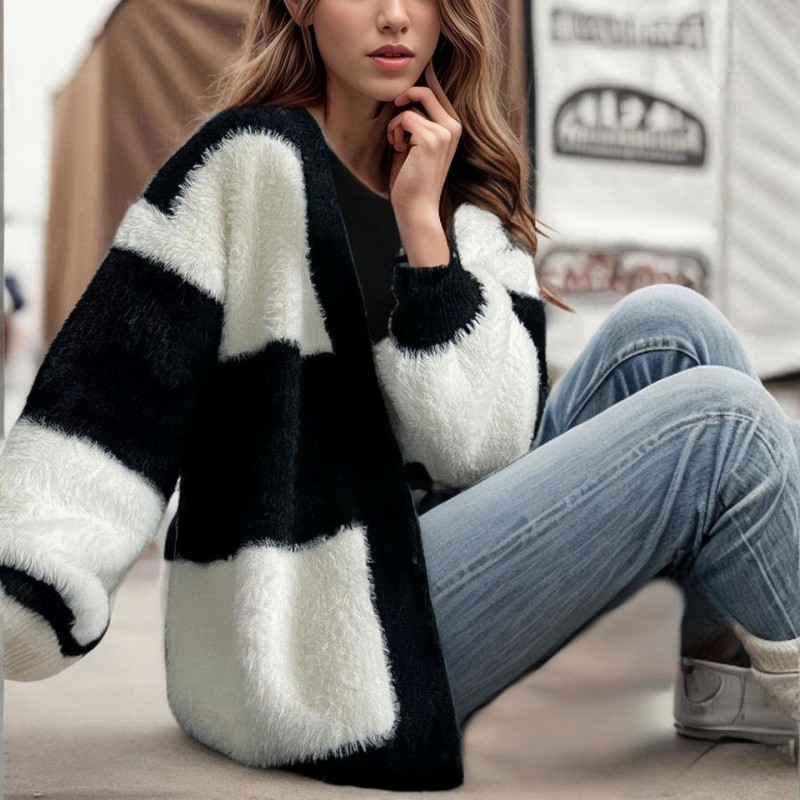 Loose V-neck Knitted Cardigan Women