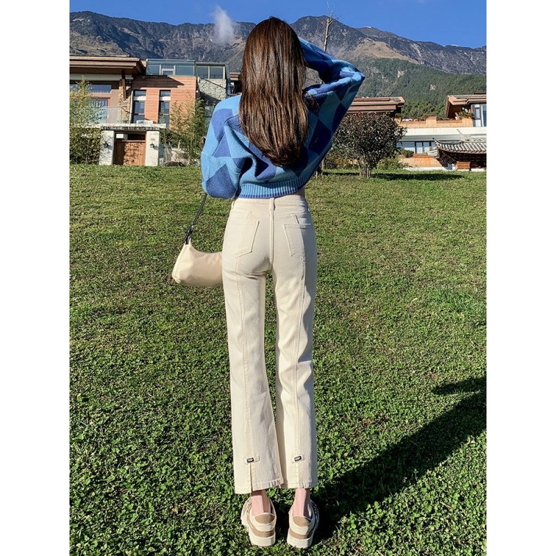 Split Straight Jeans Women High Waist Skinny