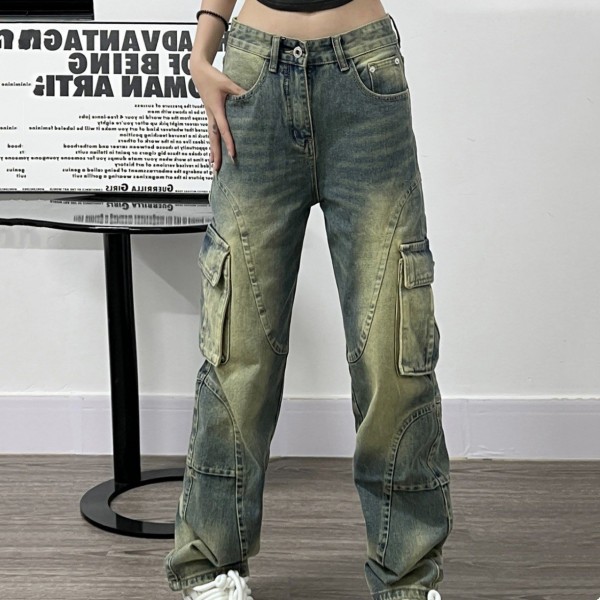 Deconstructed Design Washed Jeans For Wo...