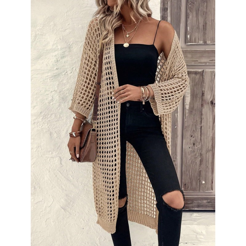 Hollow Knitted Long Cardigan Women Hollow Knitted Long Cardigan Women