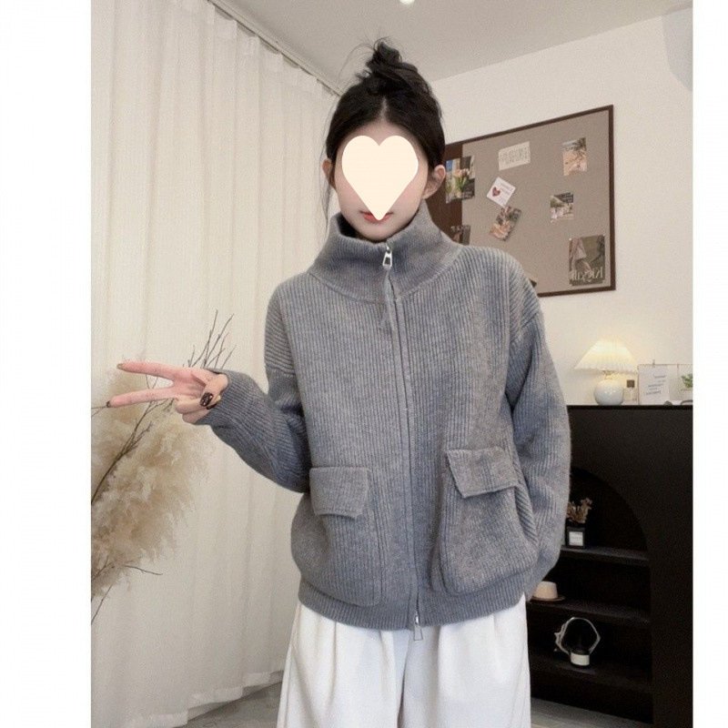 Double Zipper Knitted Cardigan Women Coat