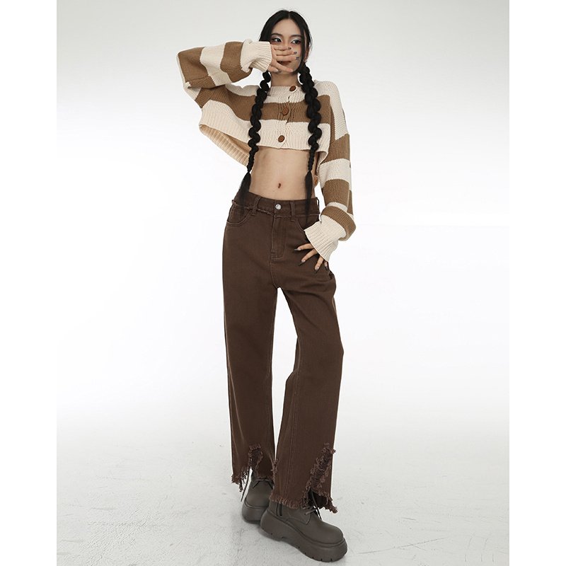 Coffee Colored Distressed Cropped Jeans For Women Coffee Colored Distressed Cropped Jeans For Women