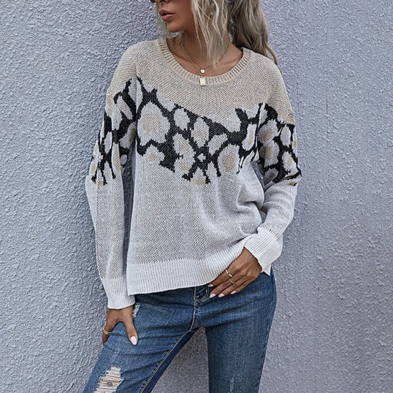 Women Animal Print Sweater Women Loose Round Neck Women Animal Print Sweater Women Loose Round Neck