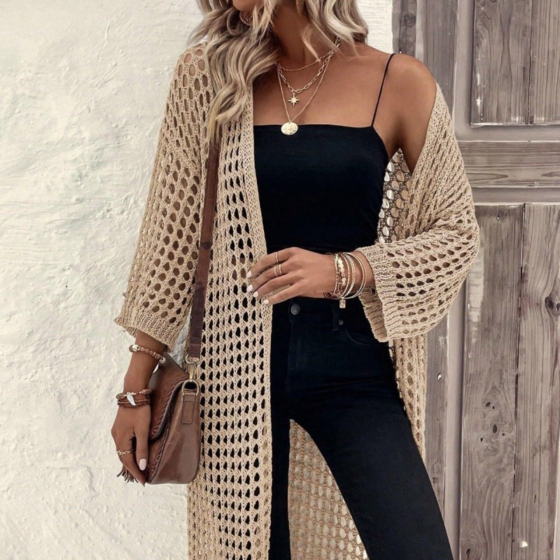 Hollow Knitted Long Cardigan Women Hollow Knitted Long Cardigan Women