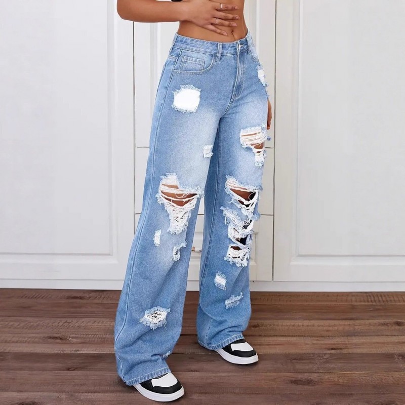 Trendy Washed Ripped Straight Jeans For Women Trendy Washed Ripped Straight Jeans For Women