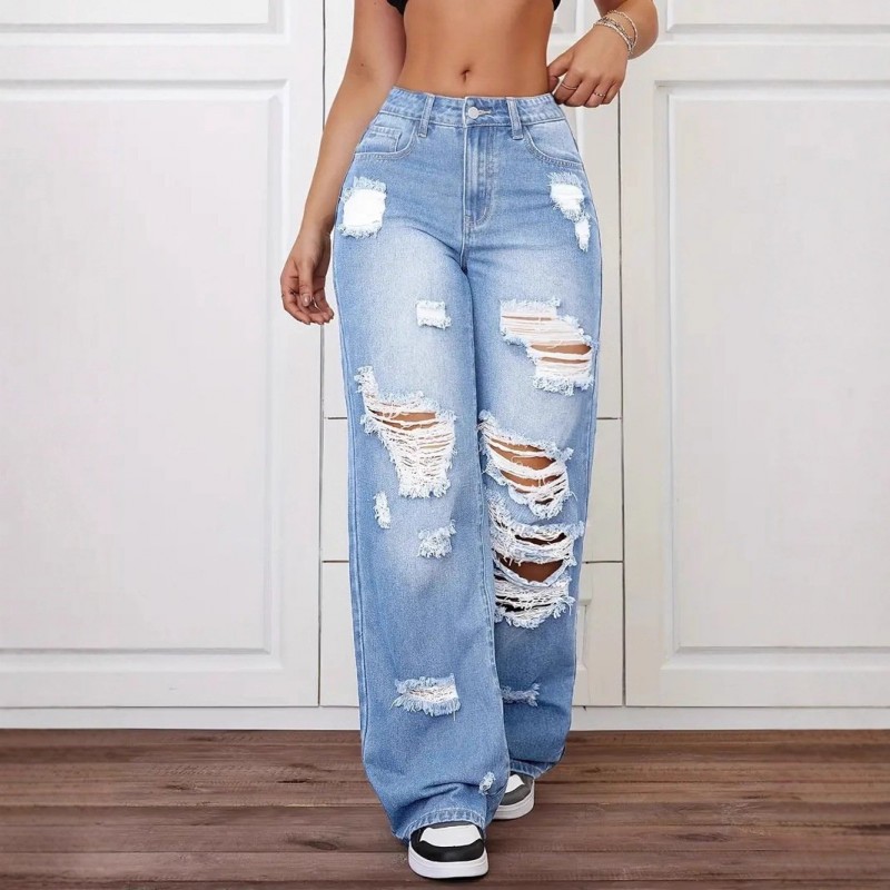 Trendy Washed Ripped Straight Jeans For Women Trendy Washed Ripped Straight Jeans For Women