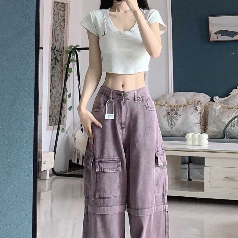Retro Purple Cargo Jeans Women Retro Purple Cargo Jeans Women