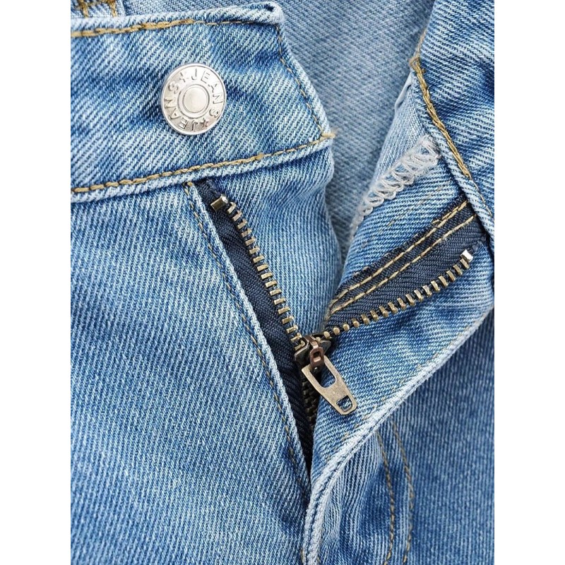 Washed Blue Pocket Decorated High Waist Wide-leg Jeans Women Casual Jeans Washed Blue Pocket Decorated High Waist Wide-leg Jeans Women Casual Jeans