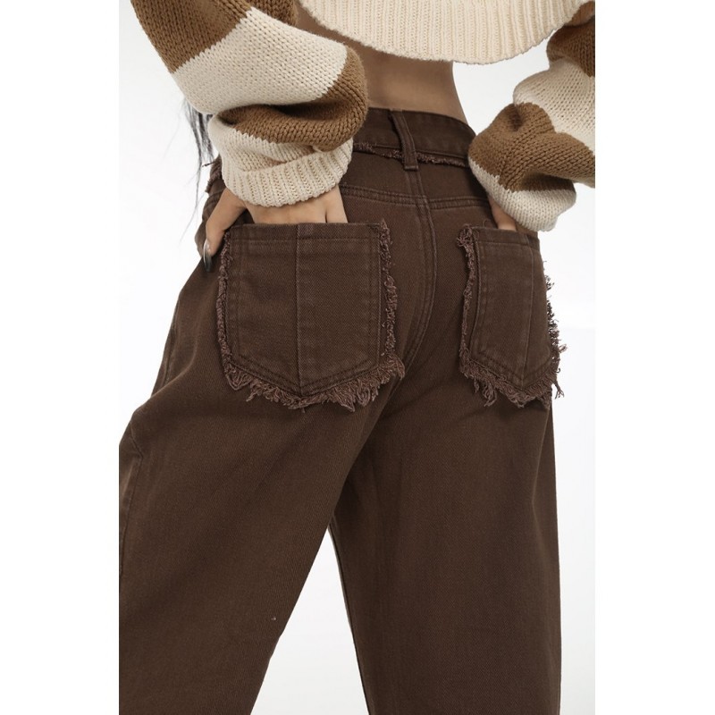 Coffee Colored Distressed Cropped Jeans For Women Coffee Colored Distressed Cropped Jeans For Women