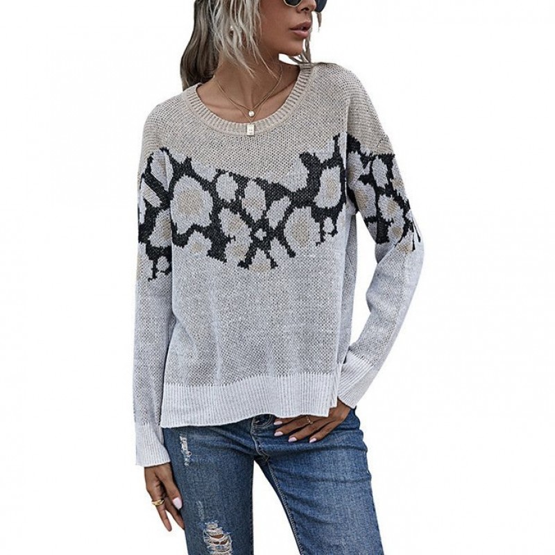 Women Animal Print Sweater Women Loose Round Neck Women Animal Print Sweater Women Loose Round Neck