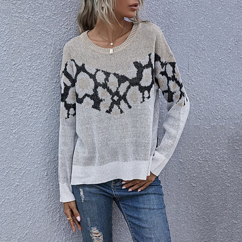 Women Animal Print Sweater Women Loose Round Neck Women Animal Print Sweater Women Loose Round Neck