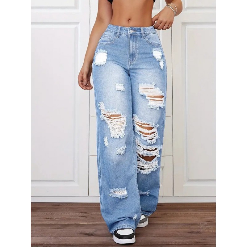 Trendy Washed Ripped Straight Jeans For Women Trendy Washed Ripped Straight Jeans For Women
