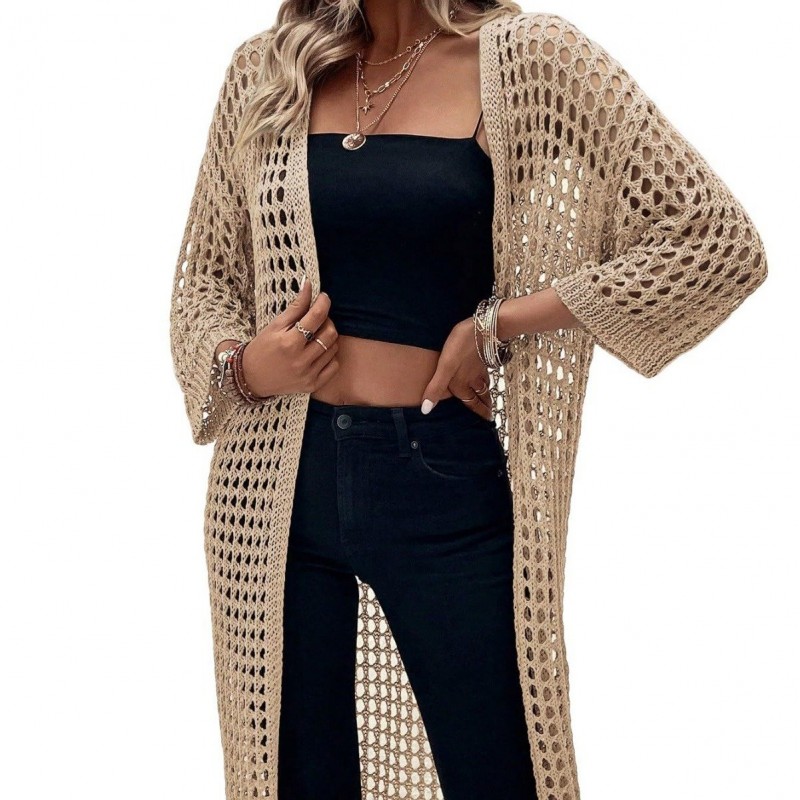 Hollow Knitted Long Cardigan Women Hollow Knitted Long Cardigan Women