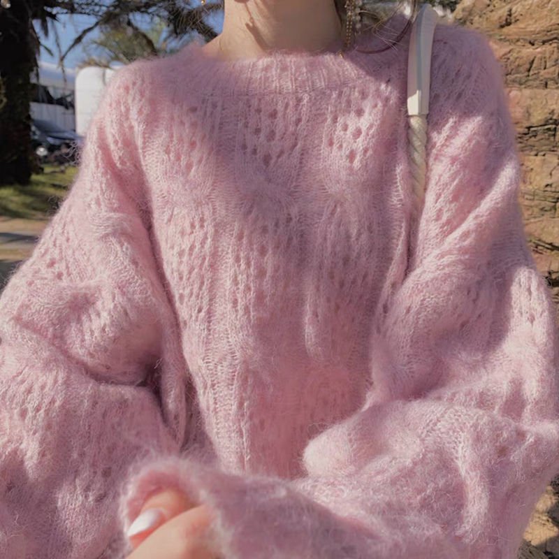 Mohair Hollow Pullover Sweater Women Mohair Hollow Pullover Sweater Women
