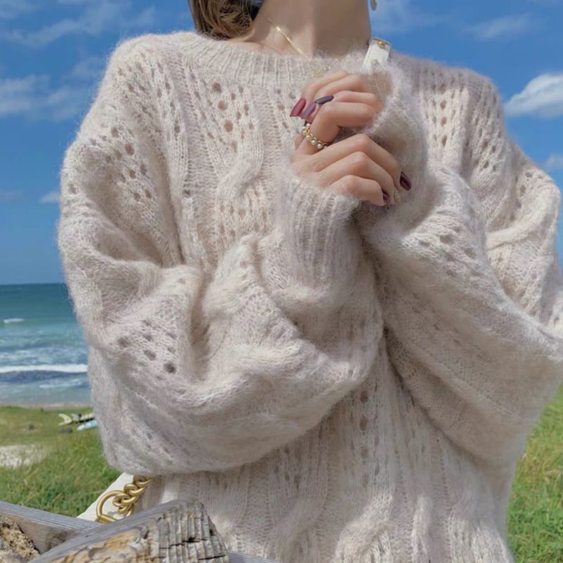 Mohair Hollow Pullover Sweater Women Mohair Hollow Pullover Sweater Women