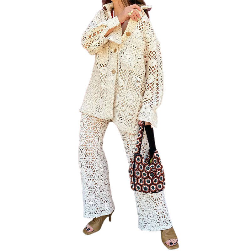 Lapel Loose Hollow Tup Cardigan Women Lapel Loose Hollow Tup Cardigan Women