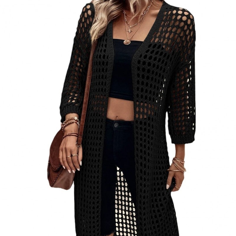 Hollow Knitted Long Cardigan Women Hollow Knitted Long Cardigan Women