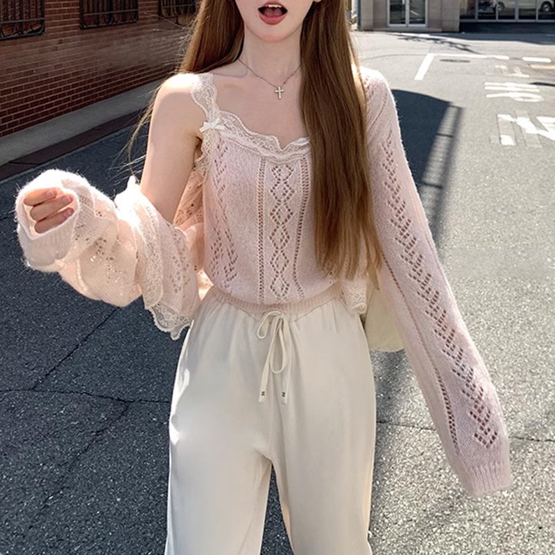 Fashion Rhombus Strappy Cardigan Suit Women